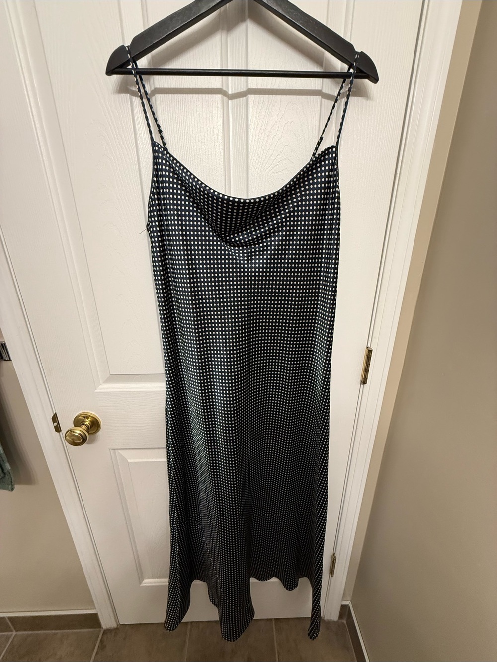 Victoria's Secret Navy and White Polka Dot Satin Slip